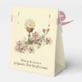 Eerste Heilige Communie Chalice Host Pink Flowers Bedankdoosjes (Achterkant)