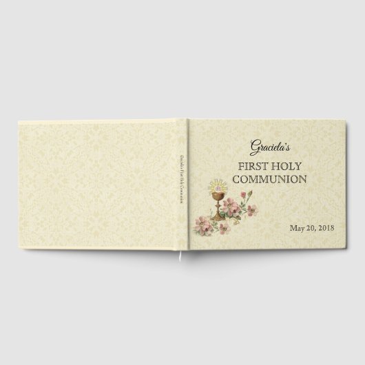 Eerste Heilige Communie Chalice Host Pink Flowers Gastenboek (Volledig)