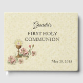 Eerste Heilige Communie Chalice Host Pink Flowers Gastenboek (Voorkant)