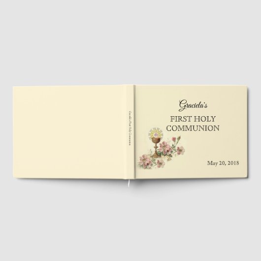 Eerste Heilige Communie Chalice Host Pink Flowers Gastenboek (Volledig)