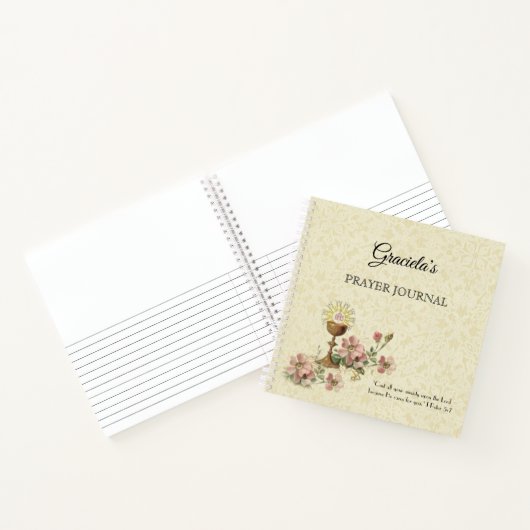 Eerste Heilige Communie Chalice Host Pink Flowers Notitieboek (Binnen)