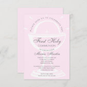 Eerste Heilige Communie Chalice Pink Girl Kaart (Voorkant / Achterkant)