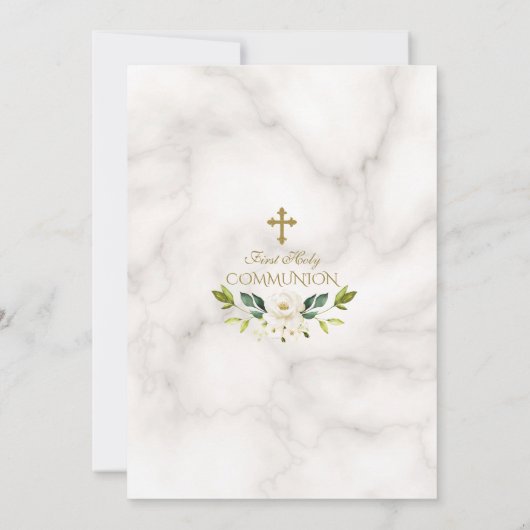 Eerste Heilige Communie Charm Witte Bloemen Goud Kaart (Achterkant)