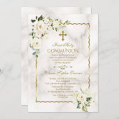 Eerste Heilige Communie Charm Witte Bloemen Goud Kaart (Voorkant / Achterkant)