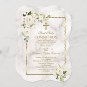 Eerste Heilige Communie Charm Witte Bloemen Goud Kaart (Voorkant / Achterkant)