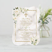 Eerste Heilige Communie Charm Witte Bloemen Goud Kaart (Staand voorkant)