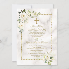 Eerste Heilige Communie Charm Witte Bloemen Goud Kaart