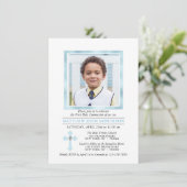 Eerste Heilige Communie Cross Blue Boy | FOTO DIY Kaart (Staand voorkant)