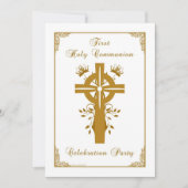 Eerste Heilige Communie - Cross Floral Design Kaart (Voorkant)