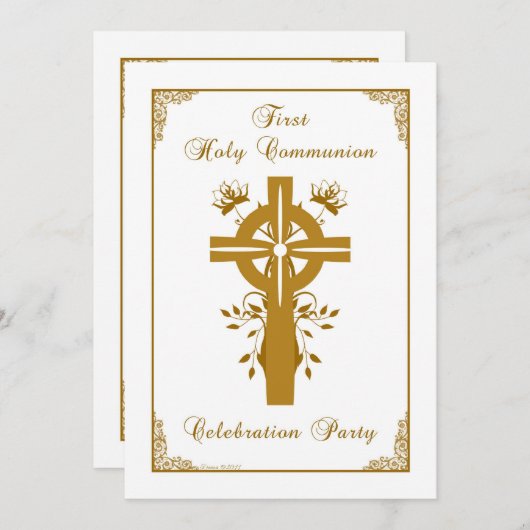 Eerste Heilige Communie - Cross Floral Design Kaart (Voorkant / Achterkant)