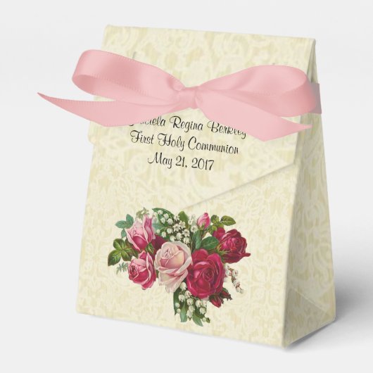 Eerste Heilige Communie Cross Rozen Ecru Kant Desi Bedankdoosjes (Voorkant Zijde)