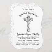 Eerste Heilige Communie Cross Zwart Wit Uitnodigin Kaart (Voorkant / Achterkant)