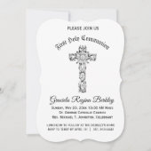 Eerste Heilige Communie Cross Zwart Wit Uitnodigin Kaart (Voorkant)