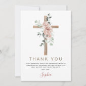 Eerste Heilige Communie Dank je droesrode roze Ros Bedankkaart (Voorkant)