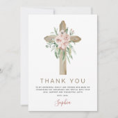 Eerste Heilige Communie Dank je droesrode roze Ros Bedankkaart (Voorkant)