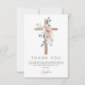 Eerste Heilige Communie Dank je droesrode roze Ros Bedankkaart (Voorkant)