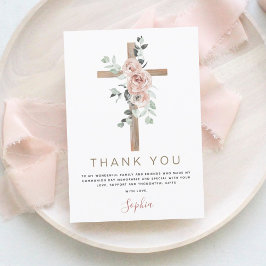 Eerste Heilige Communie Dank je droesrode roze Ros Bedankkaart