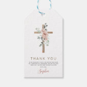 Eerste Heilige Communie Dank je droesrode roze Ros Cadeaulabel (Voorkant)