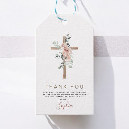 Eerste Heilige Communie Dank je droesrode roze Ros Cadeaulabel