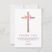 Eerste Heilige Communie Dank je Floral Pink Rose Bedankkaart (Voorkant)