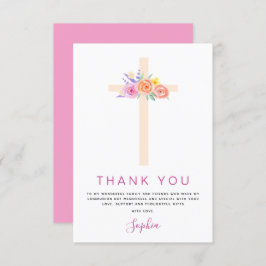 Eerste Heilige Communie Dank je Floral Pink Rose Bedankkaart