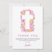 Eerste Heilige Communie Dank je Floral Pink Rose Bedankkaart (Voorkant)