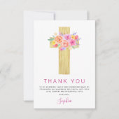 Eerste Heilige Communie Dank je Floral Pink Rose Bedankkaart (Voorkant)