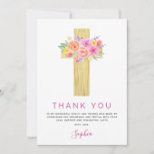 Eerste Heilige Communie Dank je Floral Pink Rose Bedankkaart (Voorkant)