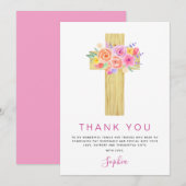 Eerste Heilige Communie Dank je Floral Pink Rose Bedankkaart (Voorkant / Achterkant)