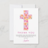 Eerste Heilige Communie Dank je Floral Pink Rose i Bedankkaart (Voorkant)
