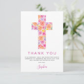 Eerste Heilige Communie Dank je Floral Pink Rose i Bedankkaart (Staand voorkant)