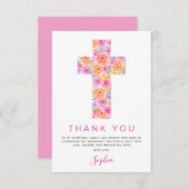 Eerste Heilige Communie Dank je Floral Pink Rose i Bedankkaart (Voorkant / Achterkant)