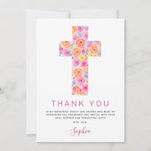 Eerste Heilige Communie Dank je Floral Pink Rose Kaart (Voorkant)