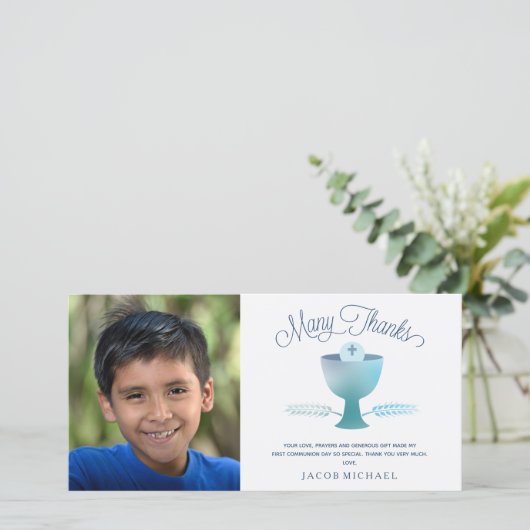 Eerste Heilige Communie Dank Je Foto Kaart - Jonge (Staand voorkant)