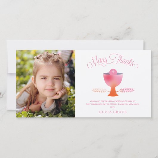 Eerste Heilige Communie Dank Je Foto Kaart - Meisj (Voorkant)