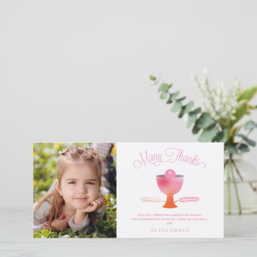 Eerste Heilige Communie Dank Je Foto Kaart - Meisj (Staand voorkant)