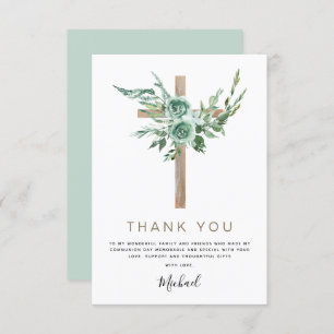 Eerste Heilige Communie Dank je Greenery Sage Invi Bedankkaart