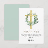 Eerste Heilige Communie Dank je Greenery Sage Invi Bedankkaart (Voorkant / Achterkant)