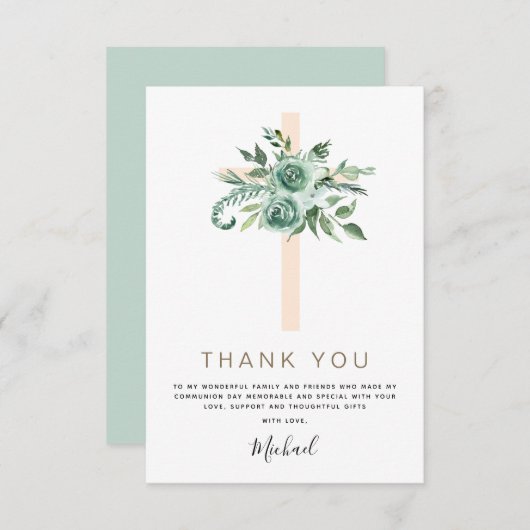 Eerste Heilige Communie Dank je Sage Eucalyptus In Bedankkaart (Voorkant / Achterkant)