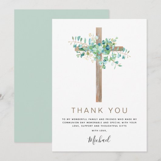 Eerste Heilige Communie Dank je Sage Eucalyptus In Kaart (Voorkant / Achterkant)