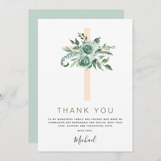 Eerste Heilige Communie Dank je wel Sage Eucalyptu Kaart (Voorkant / Achterkant)
