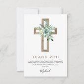 Eerste Heilige Communie Dank u Greenery Sage Invit Bedankkaart (Voorkant)