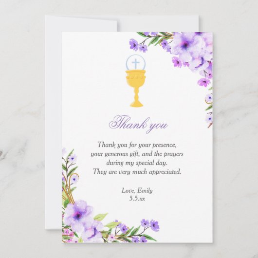 Eerste Heilige Communie Dankkaart Floral Kaart (Voorkant)