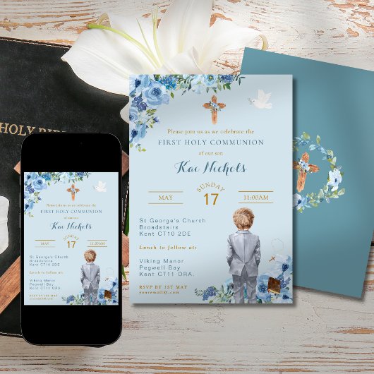 Eerste Heilige Communie Doop Blonde Jongen Dusky B Kaart