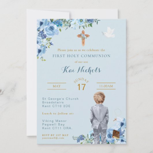 Eerste Heilige Communie Doop Blonde Jongen Dusky B Kaart (Voorkant)