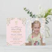 Eerste Heilige Communie Doop Foto Kelk Roze Kaart (Staand voorkant)