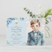 Eerste Heilige Communie Doop Kelk Jongen Blauw Kaart (Staand voorkant)