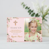 Eerste Heilige Communie doopmeisjes religieus Bedankkaart (Staand voorkant)