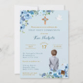 Eerste Heilige Communie Doopsel Jongen Dusky Slate Kaart (Voorkant)