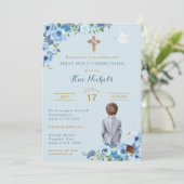 Eerste Heilige Communie Doopsel Jongen Dusky Slate Kaart (Staand voorkant)